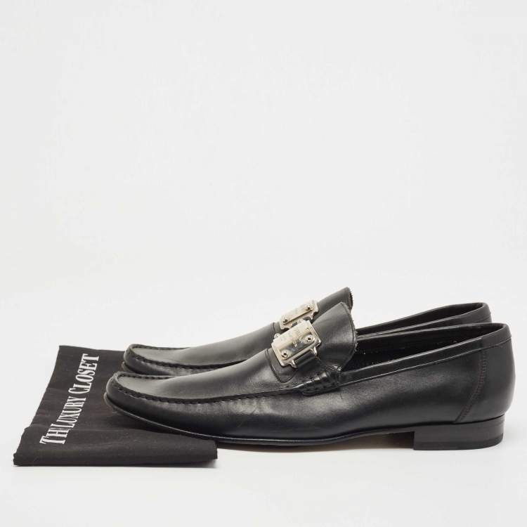 Pre Owned Dolce & Gabbana Black Leather Slip On Loafers Size 45