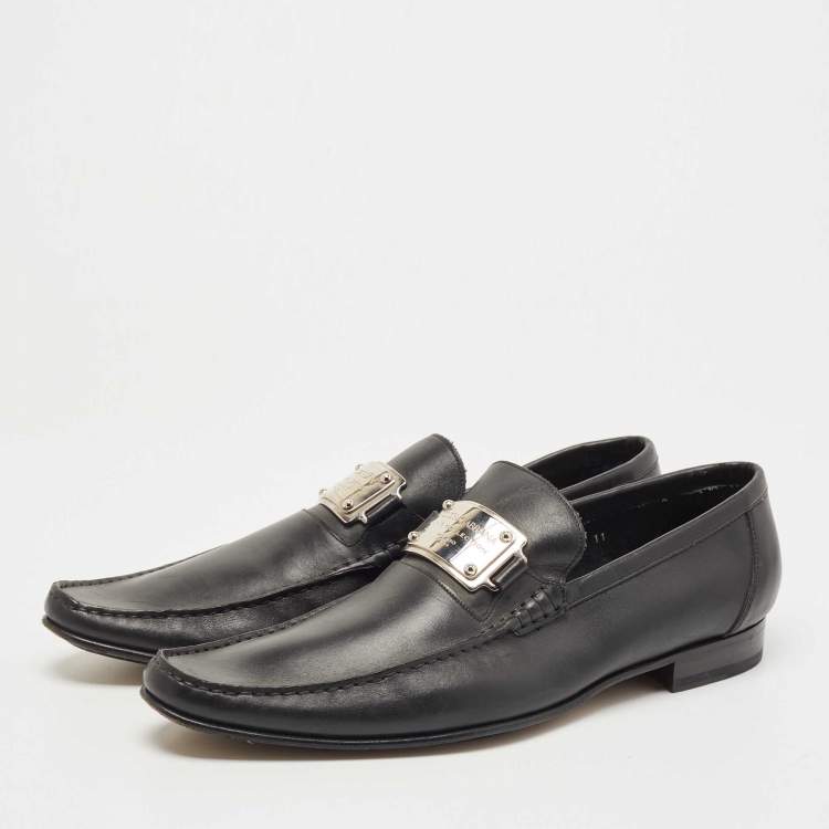 Pre Owned Dolce & Gabbana Black Leather Slip On Loafers Size 45