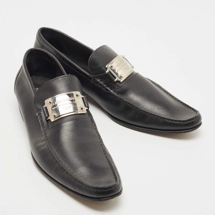 Pre Owned Dolce & Gabbana Black Leather Slip On Loafers Size 45