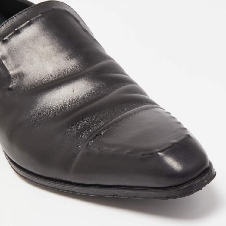 Pre Owned Dolce & Gabbana Black Leather Slip On Loafers Size 42.5