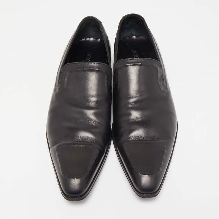 Pre Owned Dolce & Gabbana Black Leather Slip On Loafers Size 42.5
