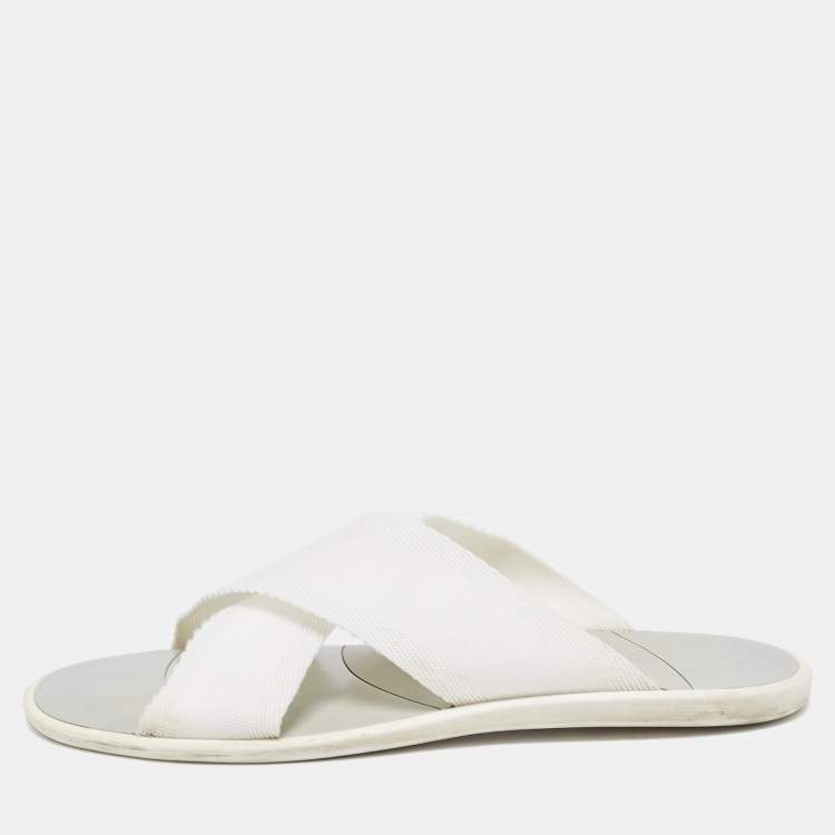 Pre Owned Dolce & Gabbana White Canvas Crisscross Slide Flats Size 41.5