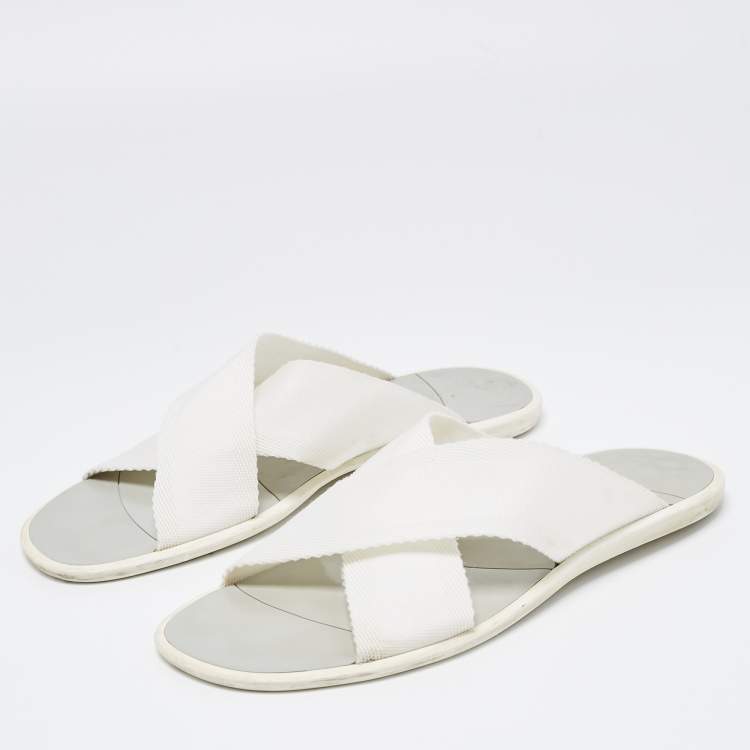 Pre Owned Dolce & Gabbana White Canvas Crisscross Slide Flats Size 41.5