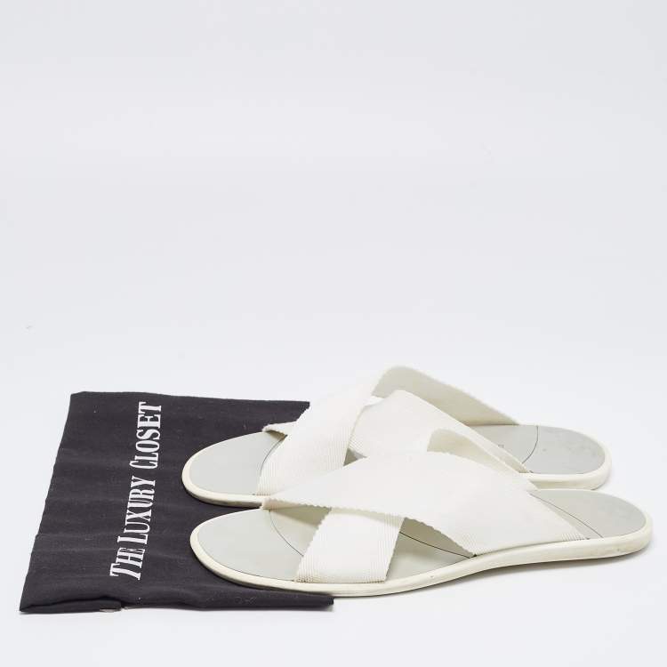 Pre Owned Dolce & Gabbana White Canvas Crisscross Slide Flats Size 41.5