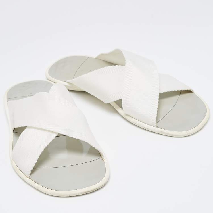 Pre Owned Dolce & Gabbana White Canvas Crisscross Slide Flats Size 41.5