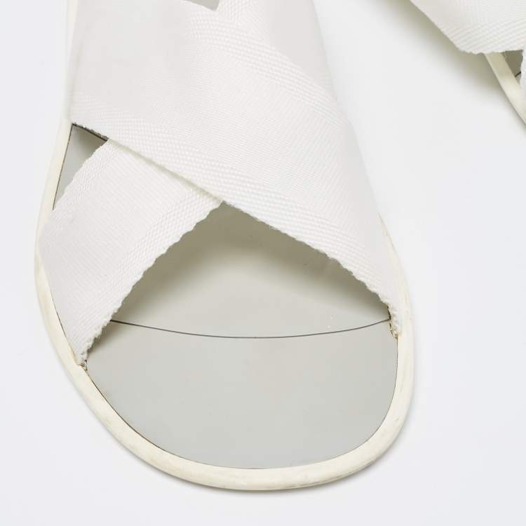 Pre Owned Dolce & Gabbana White Canvas Crisscross Slide Flats Size 41.5