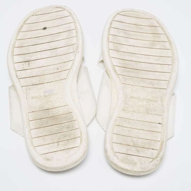 Pre Owned Dolce & Gabbana White Canvas Crisscross Slide Flats Size 41.5