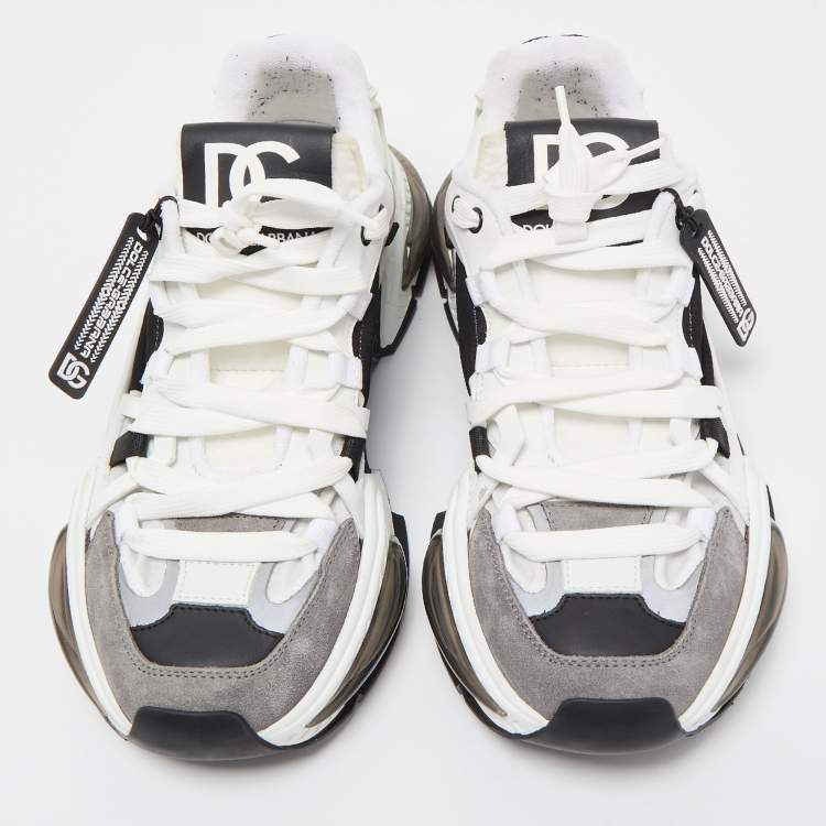 Pre Owned Dolce & Gabbana White/Black Neoprene and Suede Airmaster Low Top Sneakers Size 42.5