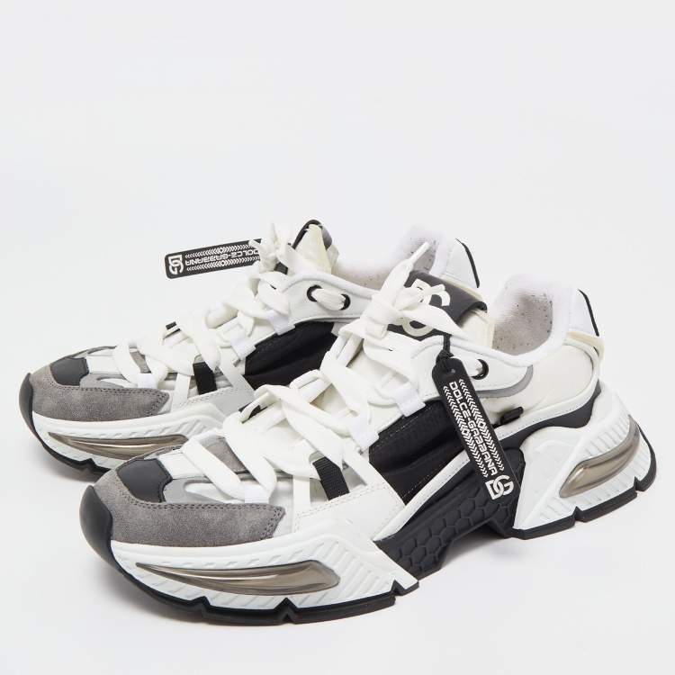Pre Owned Dolce & Gabbana White/Black Neoprene and Suede Airmaster Low Top Sneakers Size 42.5