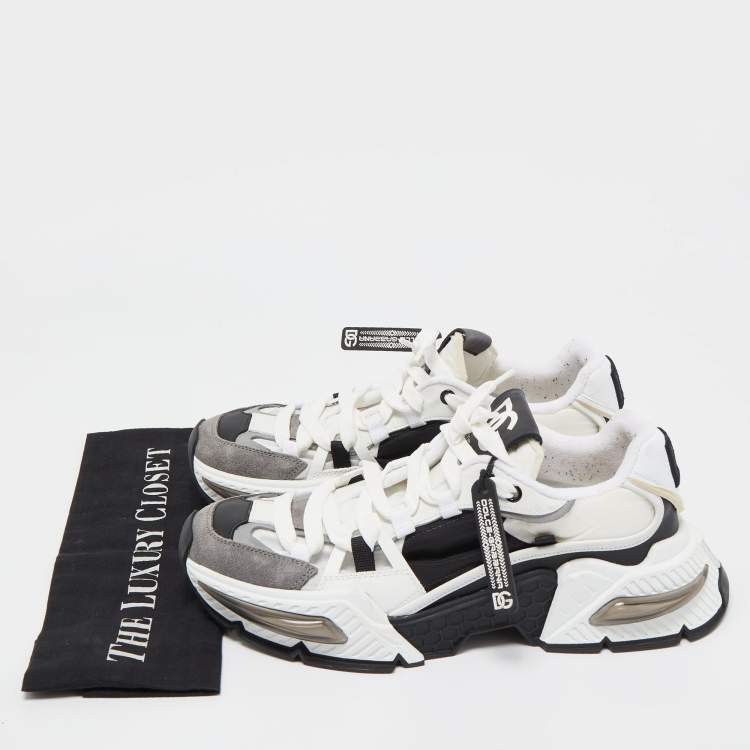 Pre Owned Dolce & Gabbana White/Black Neoprene and Suede Airmaster Low Top Sneakers Size 42.5