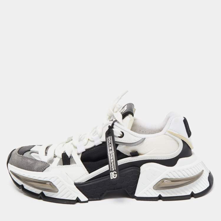 Pre Owned Dolce & Gabbana White/Black Neoprene and Suede Airmaster Low Top Sneakers Size 42.5