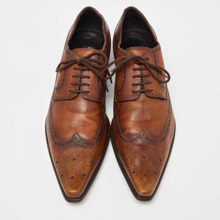 Pre Owned Dolce & Gabbana Brown Leather Brogue Lace Up Oxford Size 43