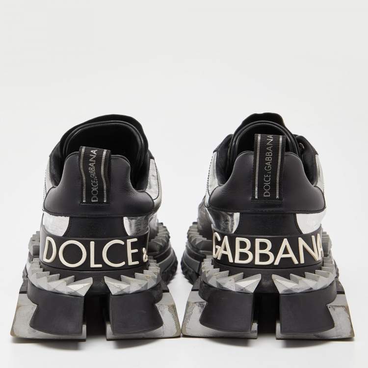 Pre Owned Dolce & Gabbana Black/Silver Leather and Patent Super King Platform Sneakers Size 41