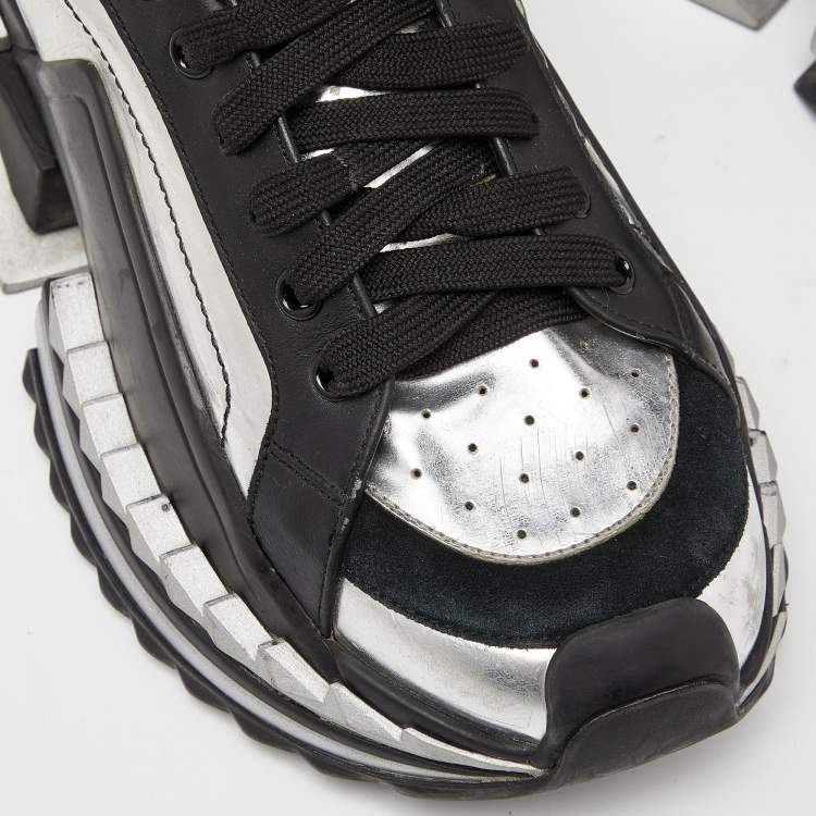 Pre Owned Dolce & Gabbana Black/Silver Leather and Patent Super King Platform Sneakers Size 41