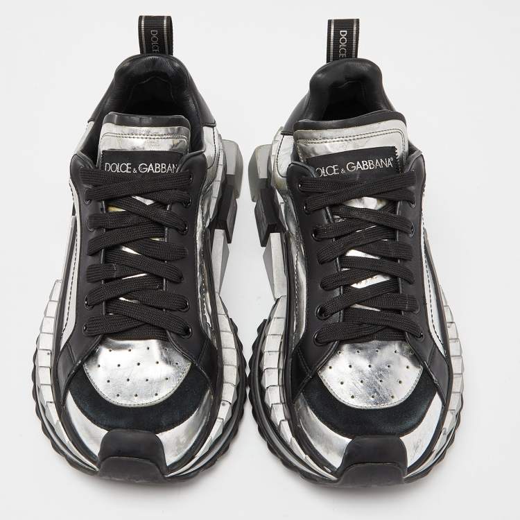 Pre Owned Dolce & Gabbana Black/Silver Leather and Patent Super King Platform Sneakers Size 41