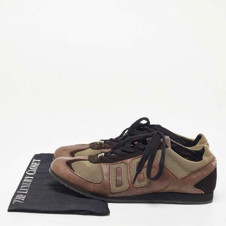 Pre Owned Dolce & Gabbana Brown/Beige Suede Low Top Sneakers Size 44.5