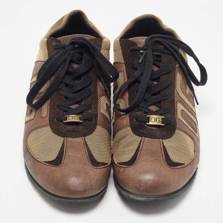 Pre Owned Dolce & Gabbana Brown/Beige Suede Low Top Sneakers Size 44.5