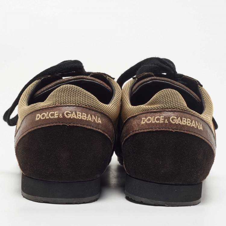 Pre Owned Dolce & Gabbana Brown/Beige Suede Low Top Sneakers Size 44.5