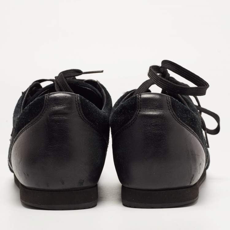 Pre Owned Dolce & Gabbana Black Suede and Leather Logo Plaque Lace Up Sneakers Size 42.5