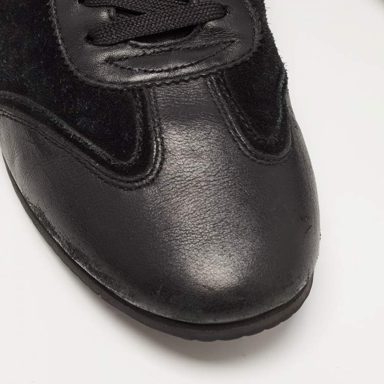 Pre Owned Dolce & Gabbana Black Suede and Leather Logo Plaque Lace Up Sneakers Size 42.5