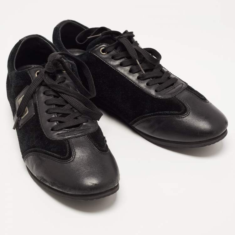 Pre Owned Dolce & Gabbana Black Suede and Leather Logo Plaque Lace Up Sneakers Size 42.5
