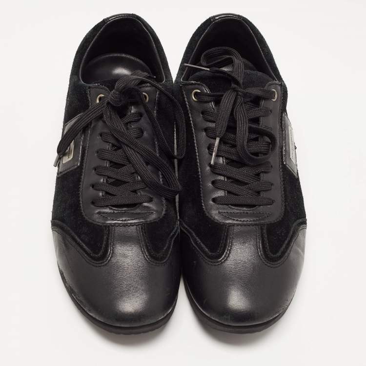 Pre Owned Dolce & Gabbana Black Suede and Leather Logo Plaque Lace Up Sneakers Size 42.5