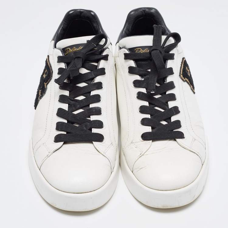 Pre Owned Dolce & Gabbana White Leather Portofino Lace-Up Sneakers Size 41