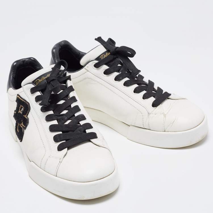 Pre Owned Dolce & Gabbana White Leather Portofino Lace-Up Sneakers Size 41