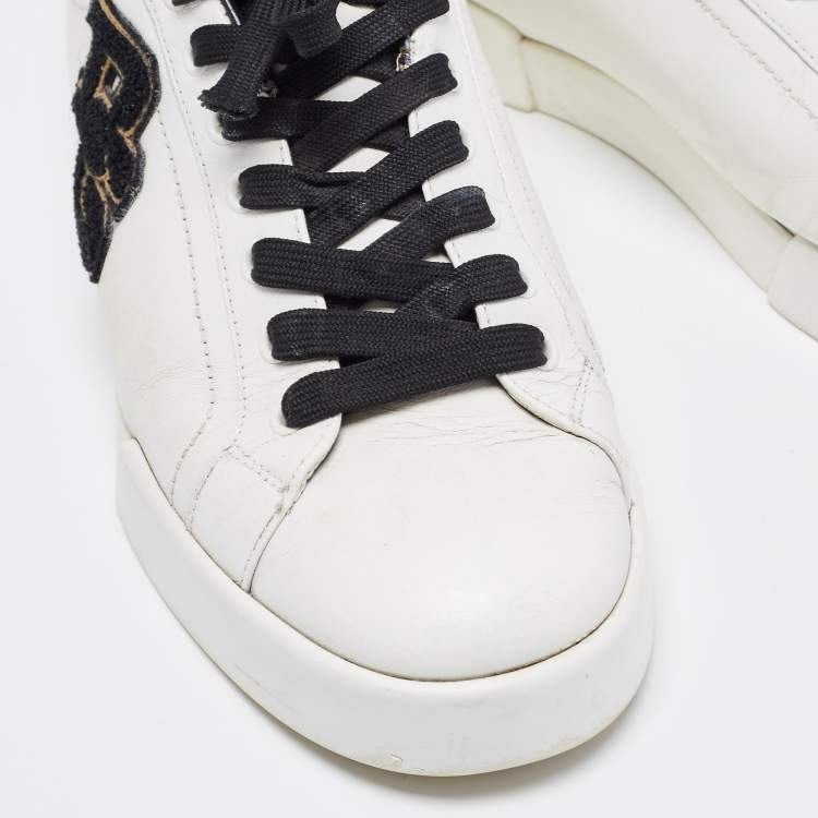 Pre Owned Dolce & Gabbana White Leather Portofino Lace-Up Sneakers Size 41