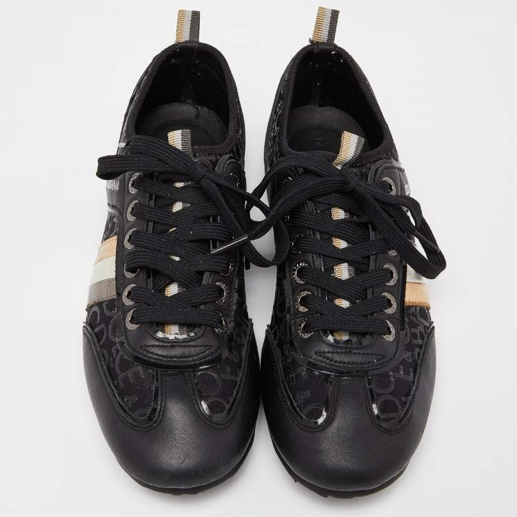 Pre Owned Dolce & Gabbana Black Leather and Fabric logo Lace Up Sneakers Size 41