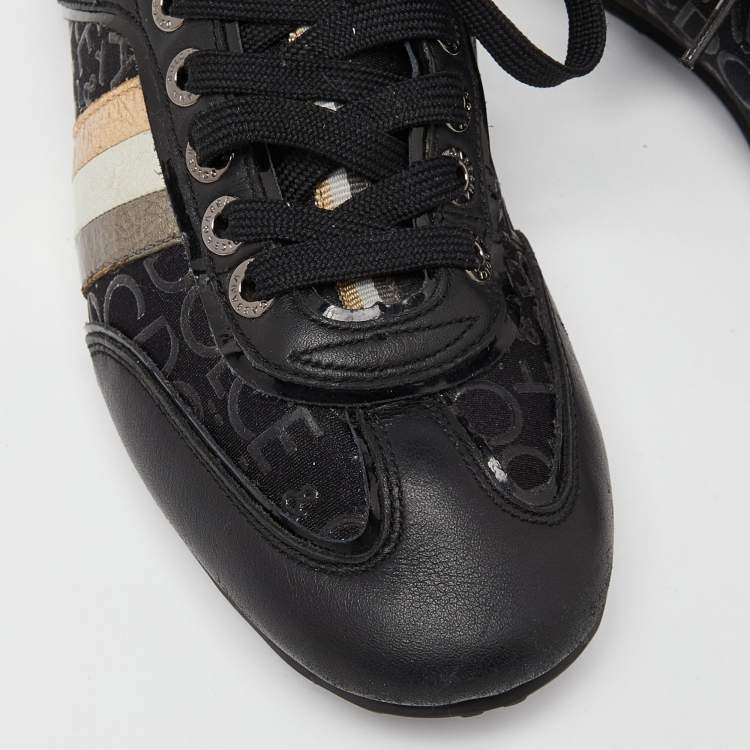Pre Owned Dolce & Gabbana Black Leather and Fabric logo Lace Up Sneakers Size 41