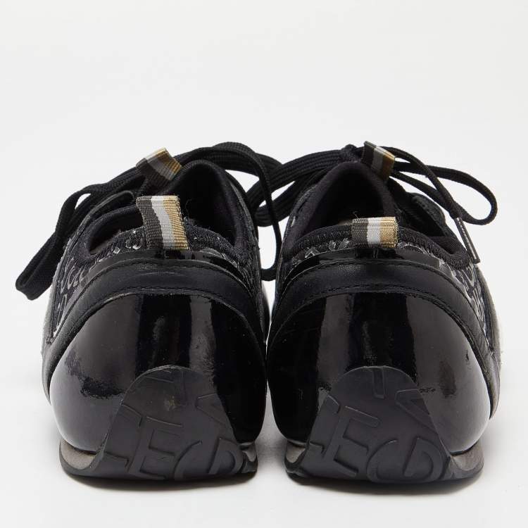 Pre Owned Dolce & Gabbana Black Leather and Fabric logo Lace Up Sneakers Size 41
