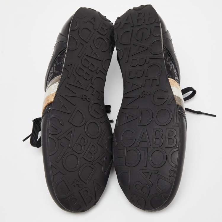 Pre Owned Dolce & Gabbana Black Leather and Fabric logo Lace Up Sneakers Size 41