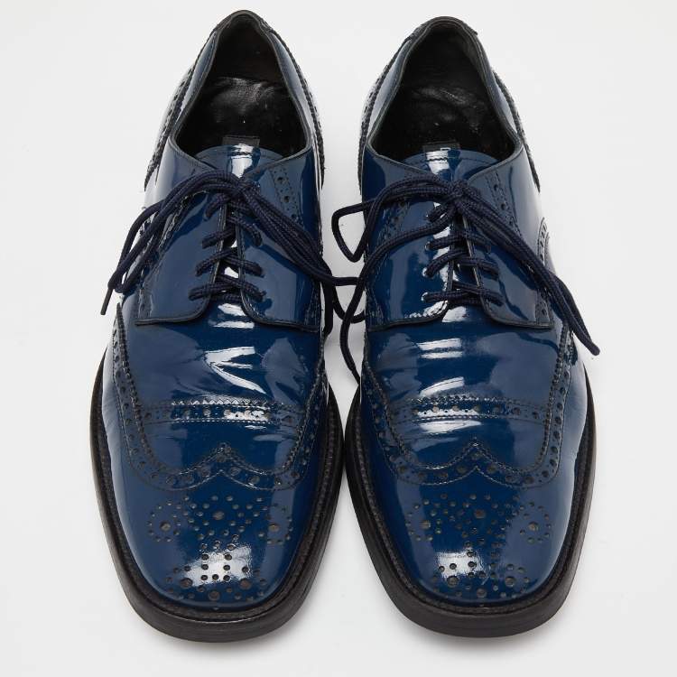 Pre Owned Dolce & Gabbana Blue Leather Brogue Derby Oxford Size 44