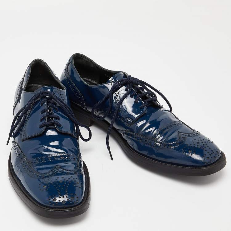 Pre Owned Dolce & Gabbana Blue Leather Brogue Derby Oxford Size 44