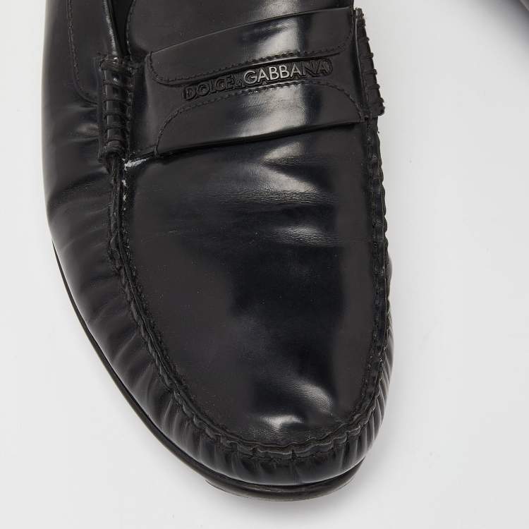 Pre Owned Dolce & Gabbana Black Leather Slip On Loafers Size 44.5