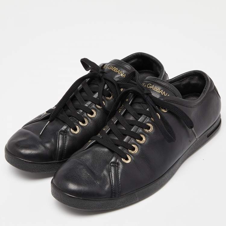 Pre Owned Dolce & Gabbana Black Leather Low Top Sneakers Size 42.5