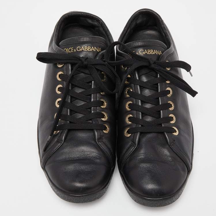Pre Owned Dolce & Gabbana Black Leather Low Top Sneakers Size 42.5
