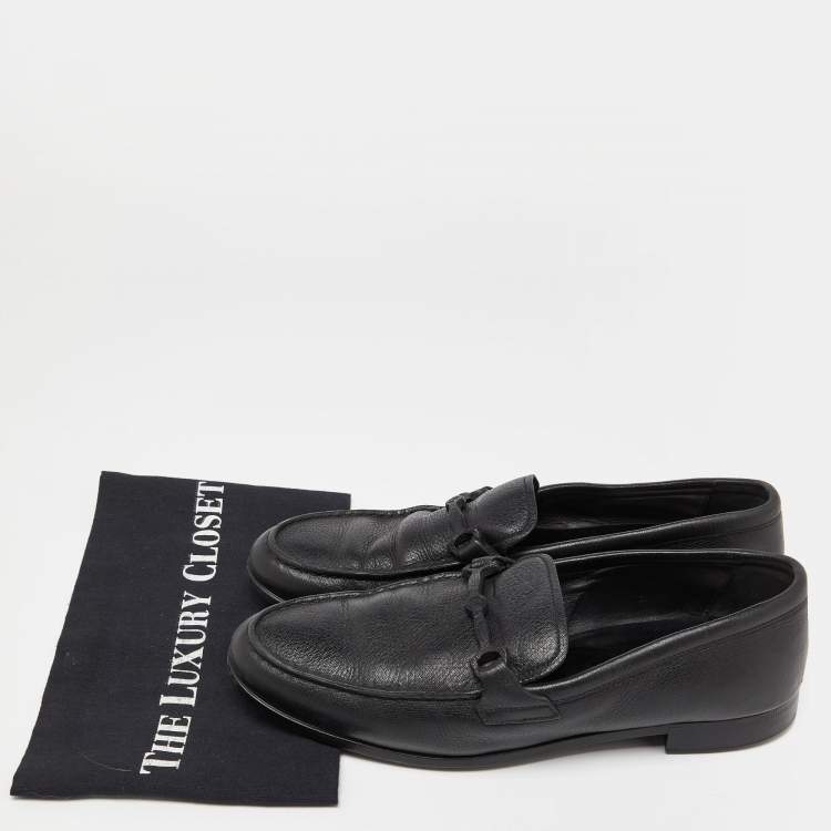 Pre Owned Giorgio Armani Black Leather Slip On Loafers Size 41.5