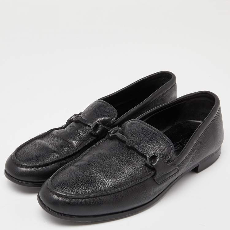 Giorgio Armani Black Leather Slip On Loafers Size 41.5 Giorgio