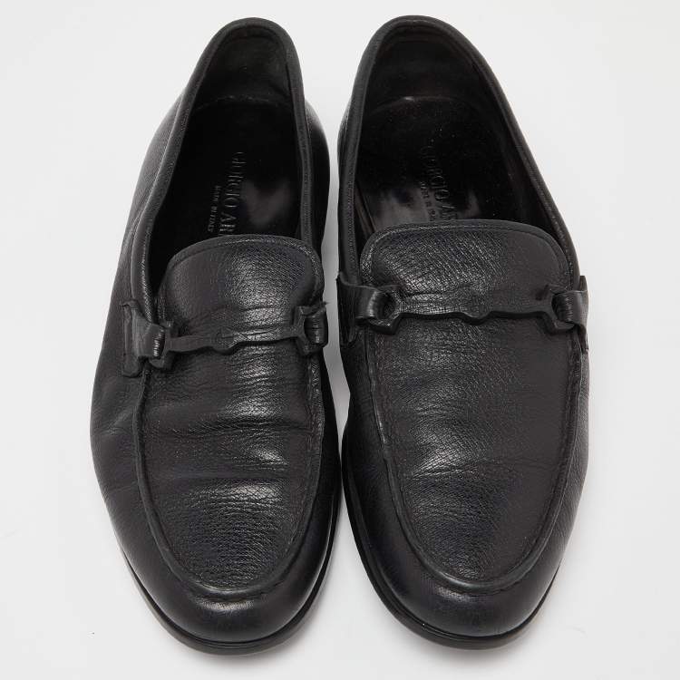 Pre Owned Giorgio Armani Black Leather Slip On Loafers Size 41.5