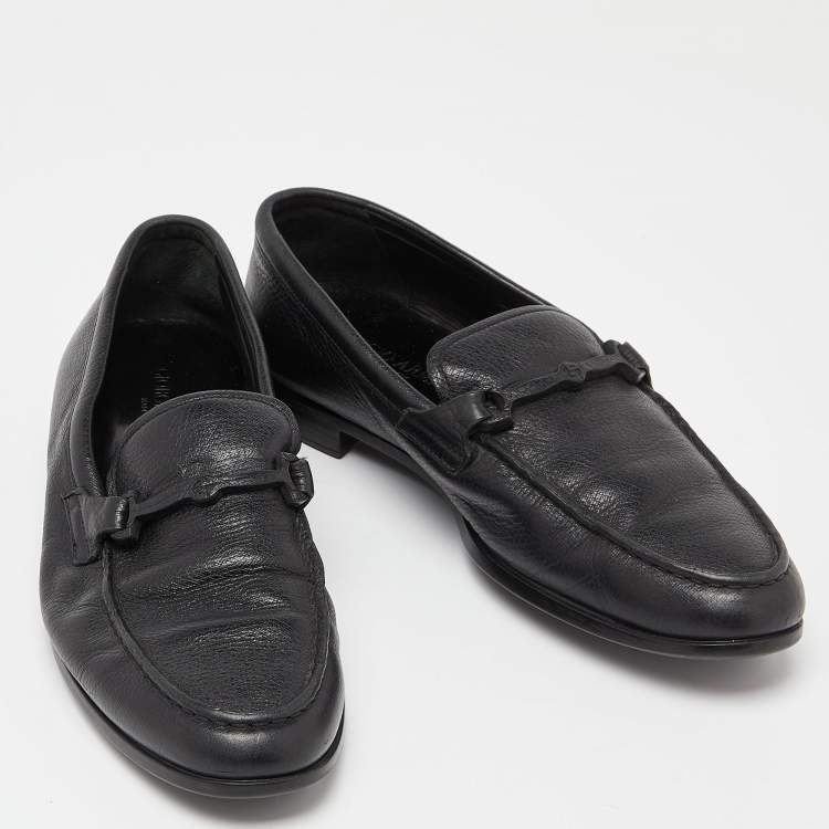Pre Owned Giorgio Armani Black Leather Slip On Loafers Size 41.5