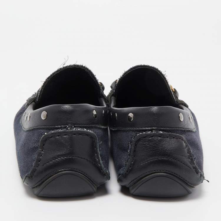 Pre Owned Dolce & Gabbana Navy Blue/Black Denim and Studded Leather Loafers Size 40