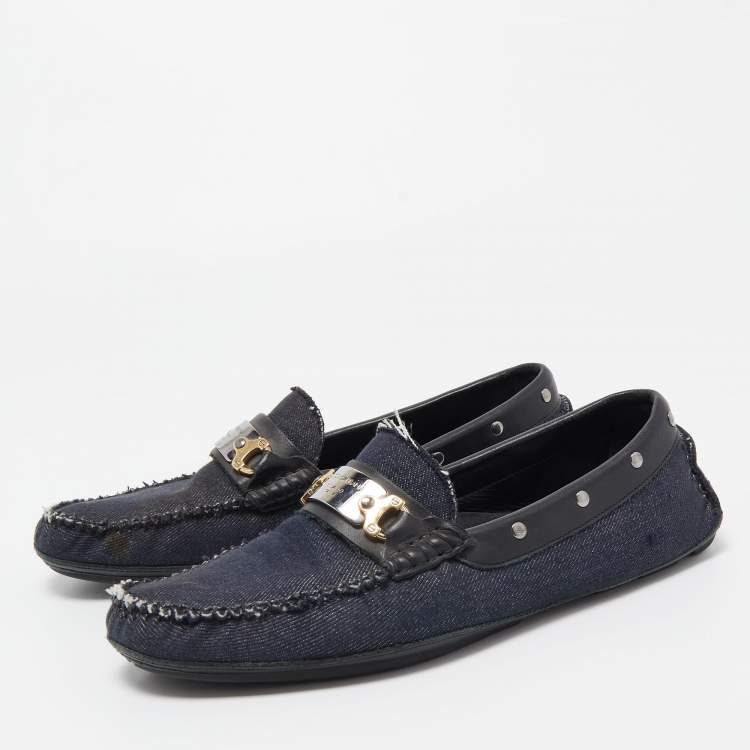 Pre Owned Dolce & Gabbana Navy Blue/Black Denim and Studded Leather Loafers Size 40