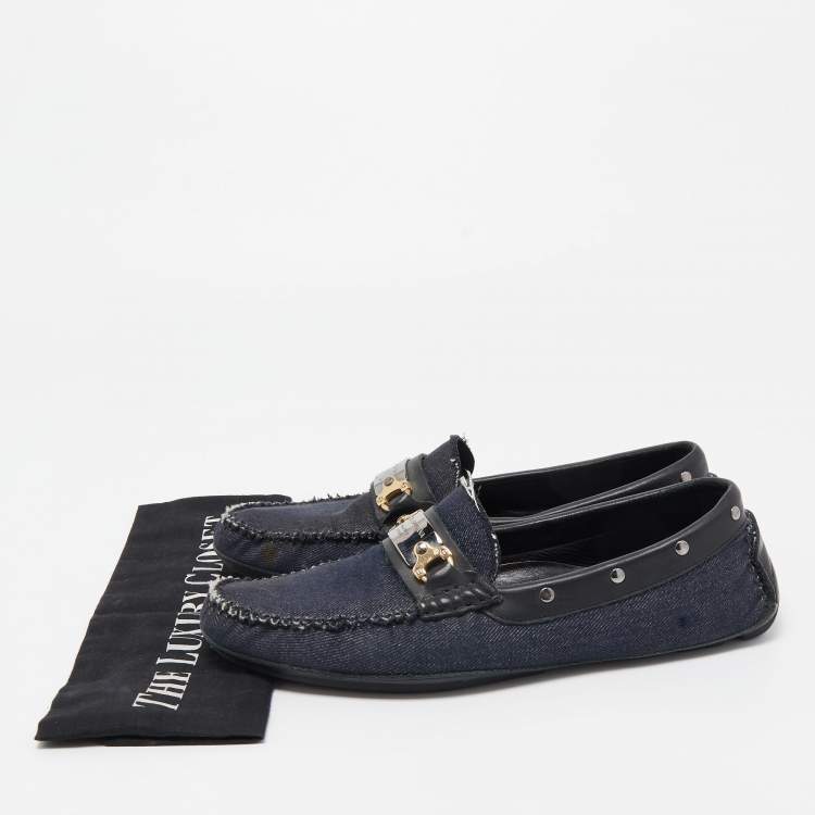 Pre Owned Dolce & Gabbana Navy Blue/Black Denim and Studded Leather Loafers Size 40
