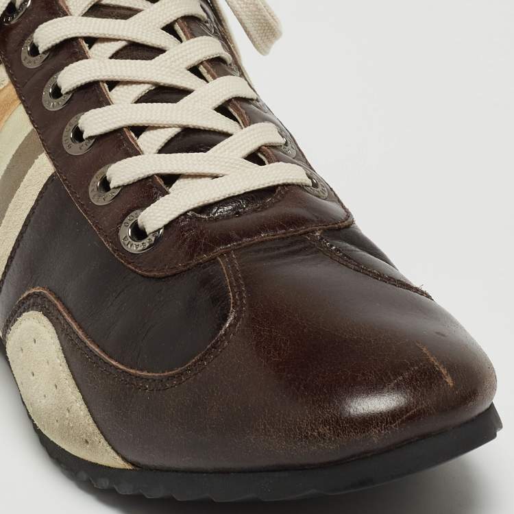 Pre Owned Dolce & Gabbana Brown/Grey Leather and Suede Low Top Sneakers Size 41