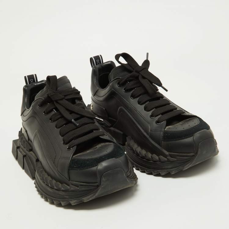 Pre Owned Dolce & Gabbana Black Leather Super King Sneakers Size 42.5