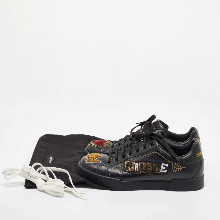 Pre Owned Dolce & Gabbana Black Leather Low Top Sneakers Size 43