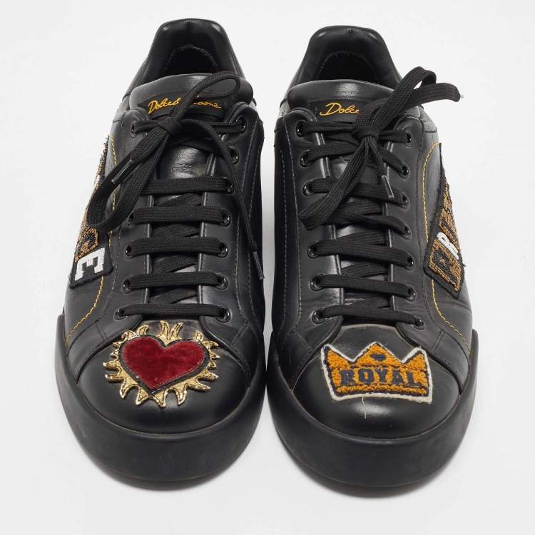 Pre Owned Dolce & Gabbana Black Leather Low Top Sneakers Size 43