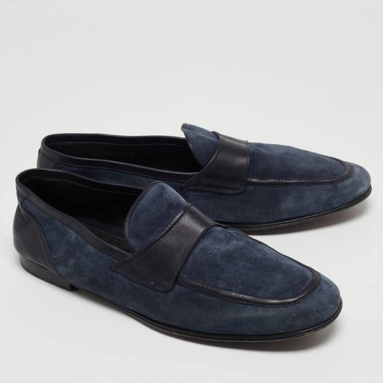 Pre Owned Dolce & Gabbana Navy Blue Suede Slip On Loafers Size 44